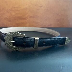 Black Leather Belt with Ornate Buckle